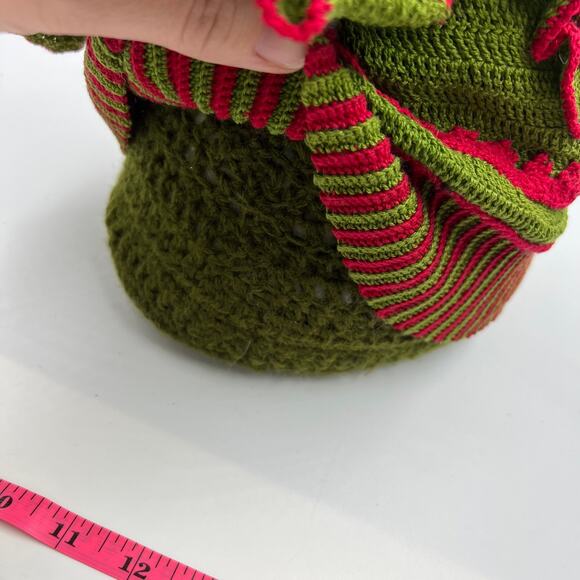 Vintage Scarlet Doll Crochet Dress Green Red Victorian Gown Handmade Barbie - Picture 8 of 10